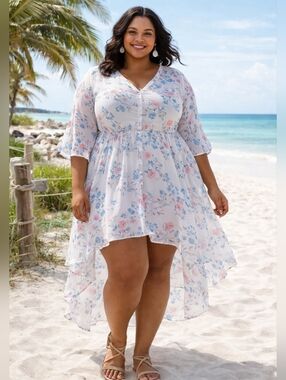torrid Light Blue Floral Button-Front Peplum Tunic Size 3X